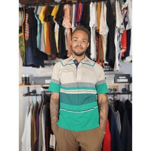 Vintage IZOD Club Golf Polo Shirt - Men's Large - Light Khaki/Green/Black